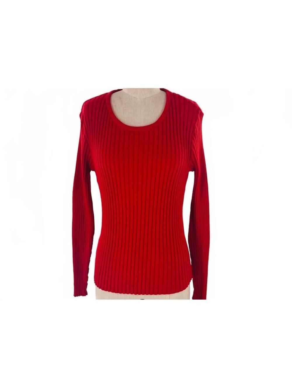 Vintage Bergdorf Goodman Red Ribbed Knit Top Medium Y2K Minimalist Chic Preppy